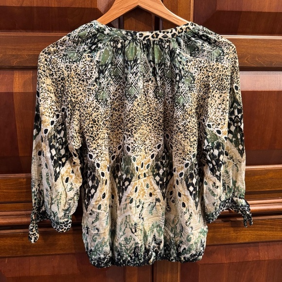 Anthropologie Fig & Flower Women's Animal Print Blouse Boho Peasant Medium - Picture 2 of 14